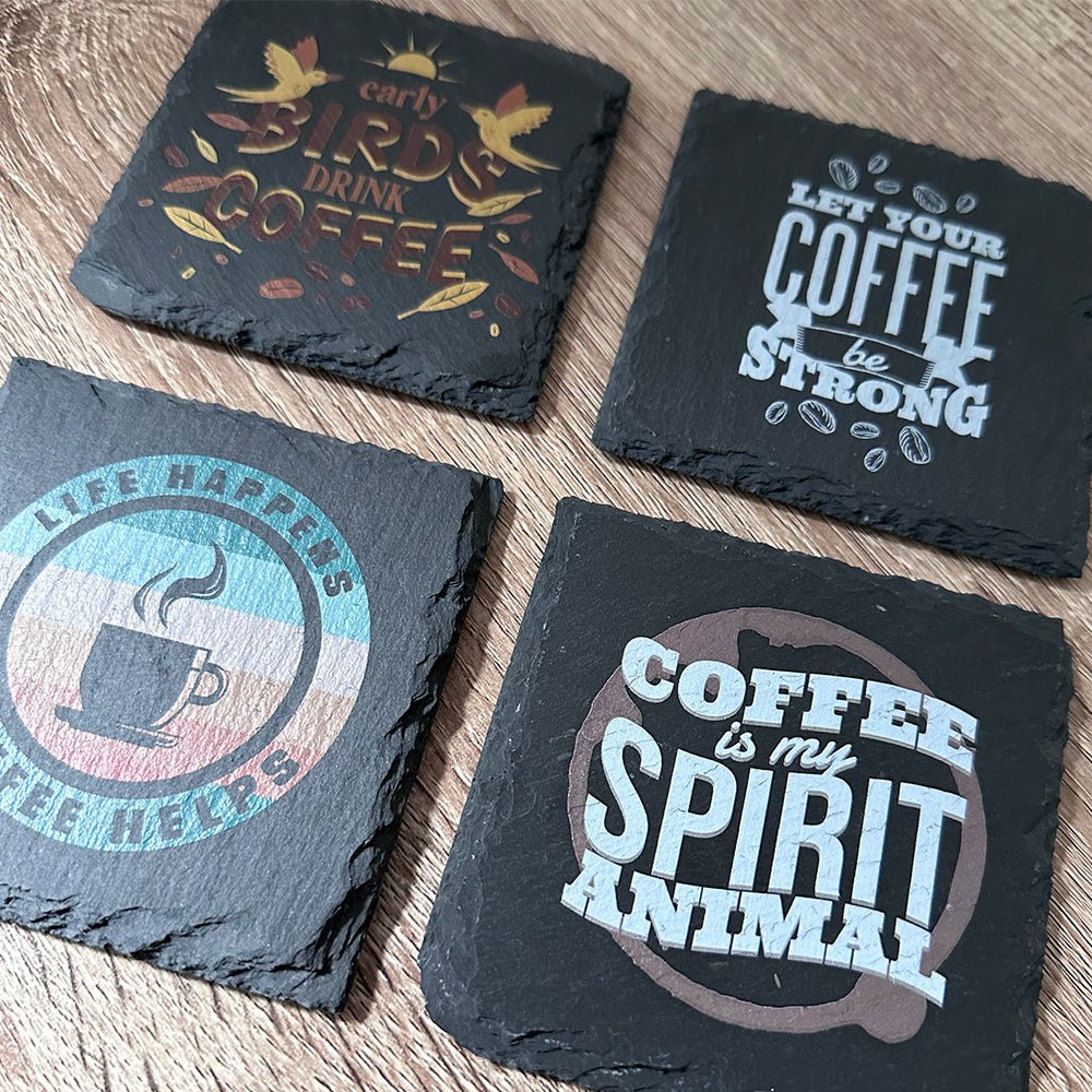 Coffee Time Slate Coasters - Life Happens, Coffee Helps - GameOn.games