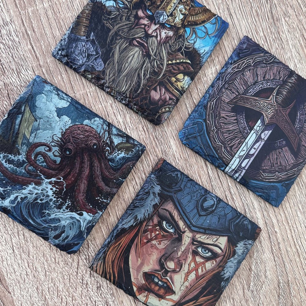 Viking Slate Coasters - Sword and Shield - GameOn.games
