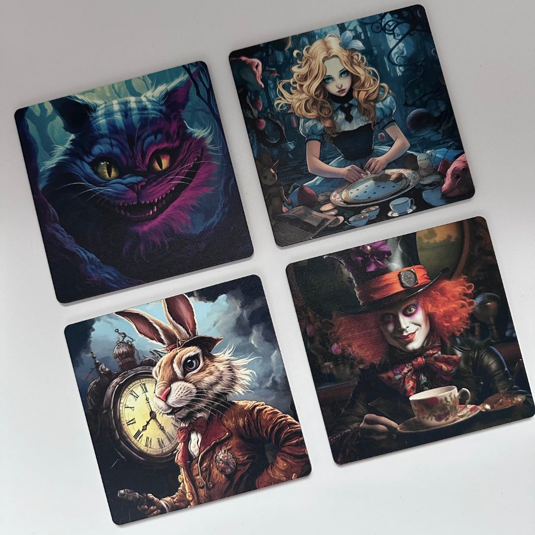 Alice in Wonderland Wooden Coasters - GameOn.games