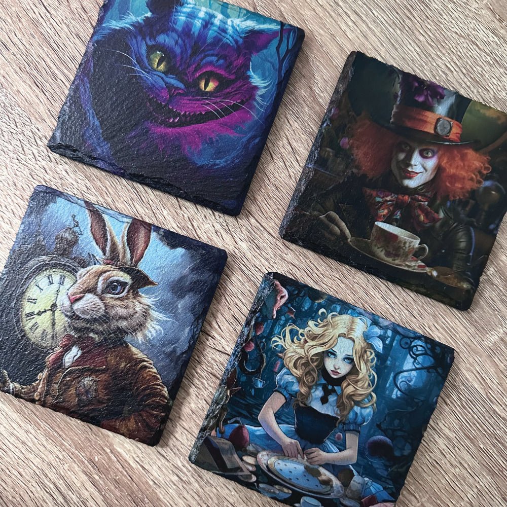 Alice in Wonderland Slate Coasters - Tweedle Dee & Tweedle Dum - GameOn.games