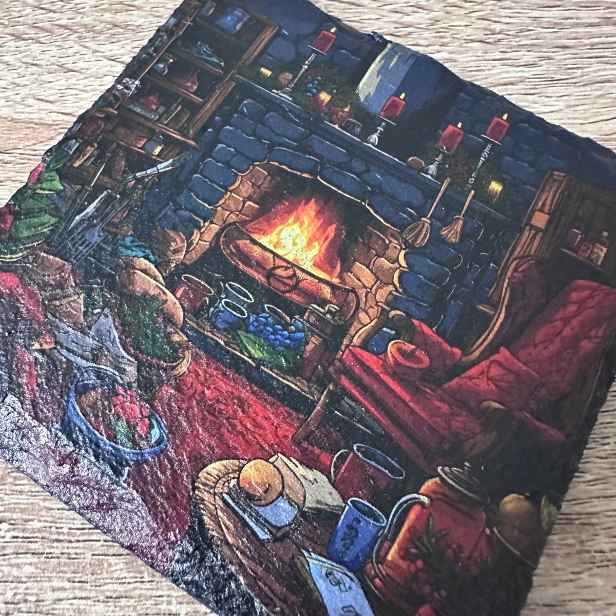 Christmas Slate Coasters - Christmas Eve Fireplace - GameOn.games