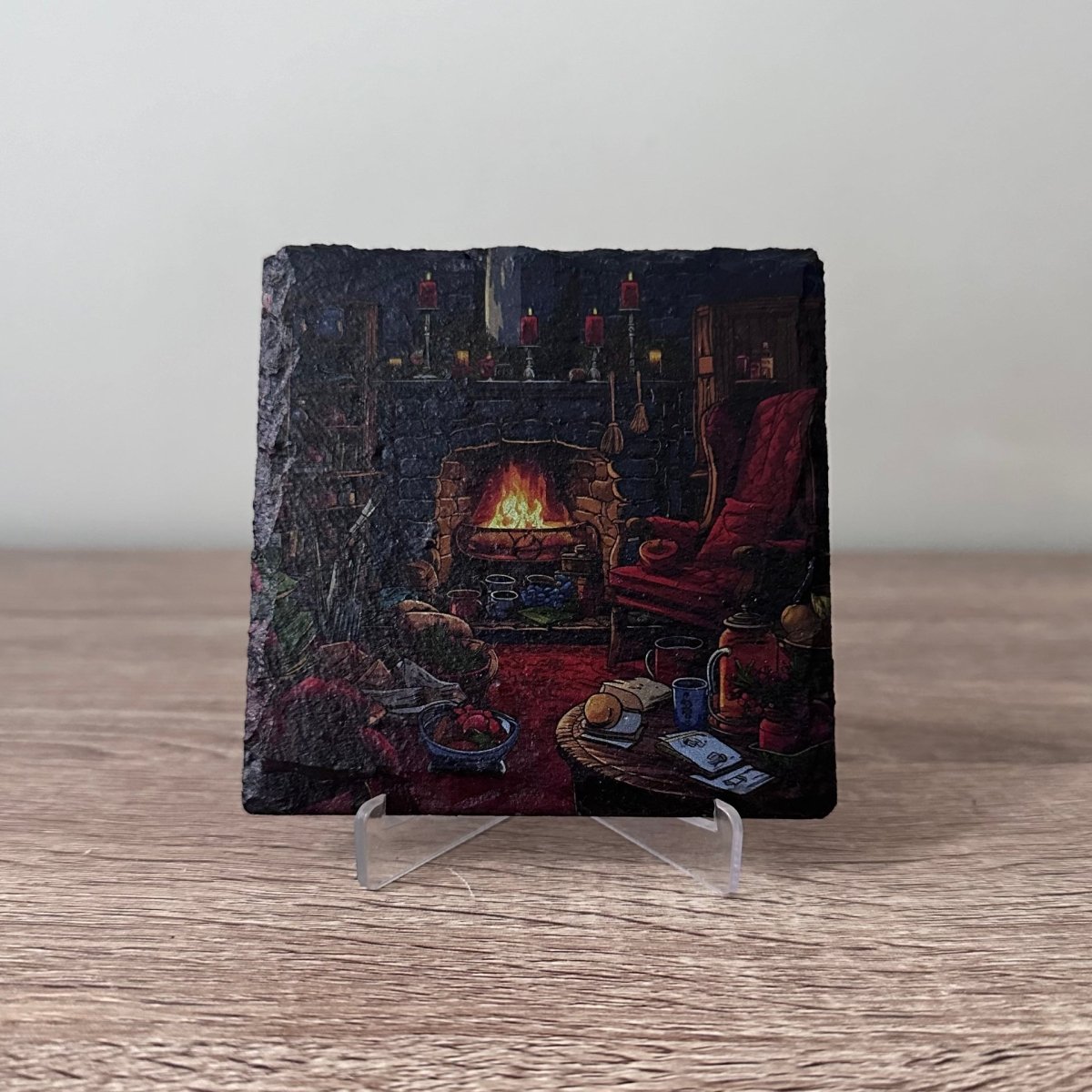 Christmas Slate Coasters - Christmas Eve Fireplace - GameOn.games