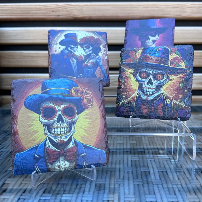Day of the Dead Slate Coaster - Floral Skeleton - GameOn.games