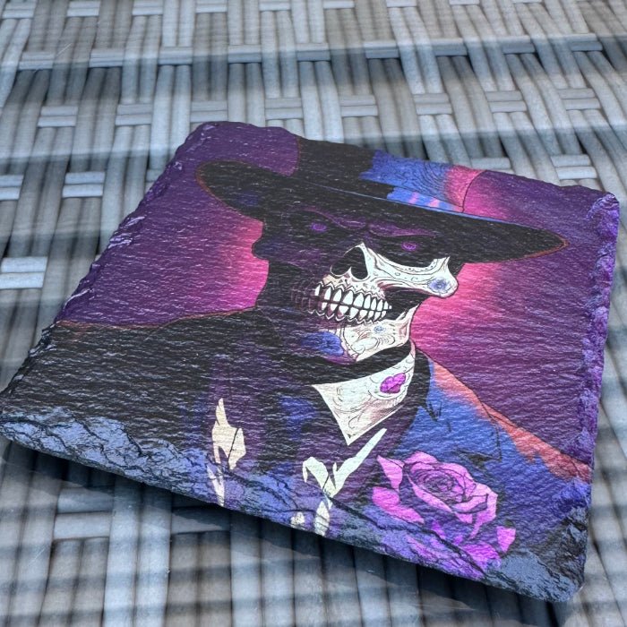 Day of the Dead Slate Coaster - Purple Skeleton - GameOn.games