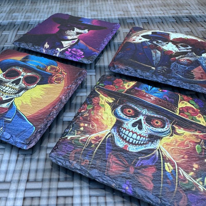 Day of the Dead Slate Coaster - Wedding Skeleton - GameOn.games