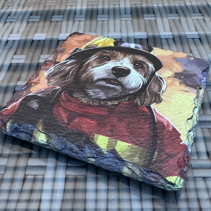 Dogs with Jobs Slate Coasters - Fireman Dog #2 - GameOn.games