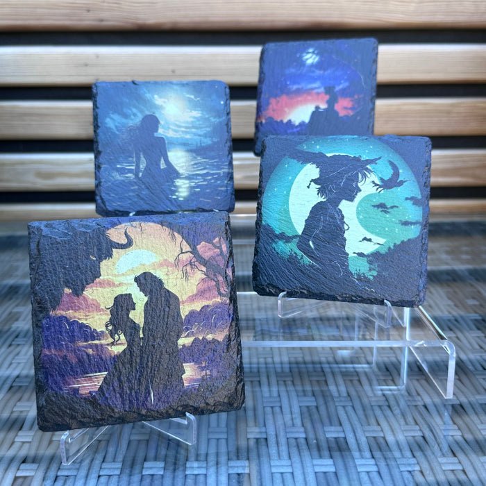 Fairytale Silhouette Slate Coasters - Snow White with the Apple - GameOn.games