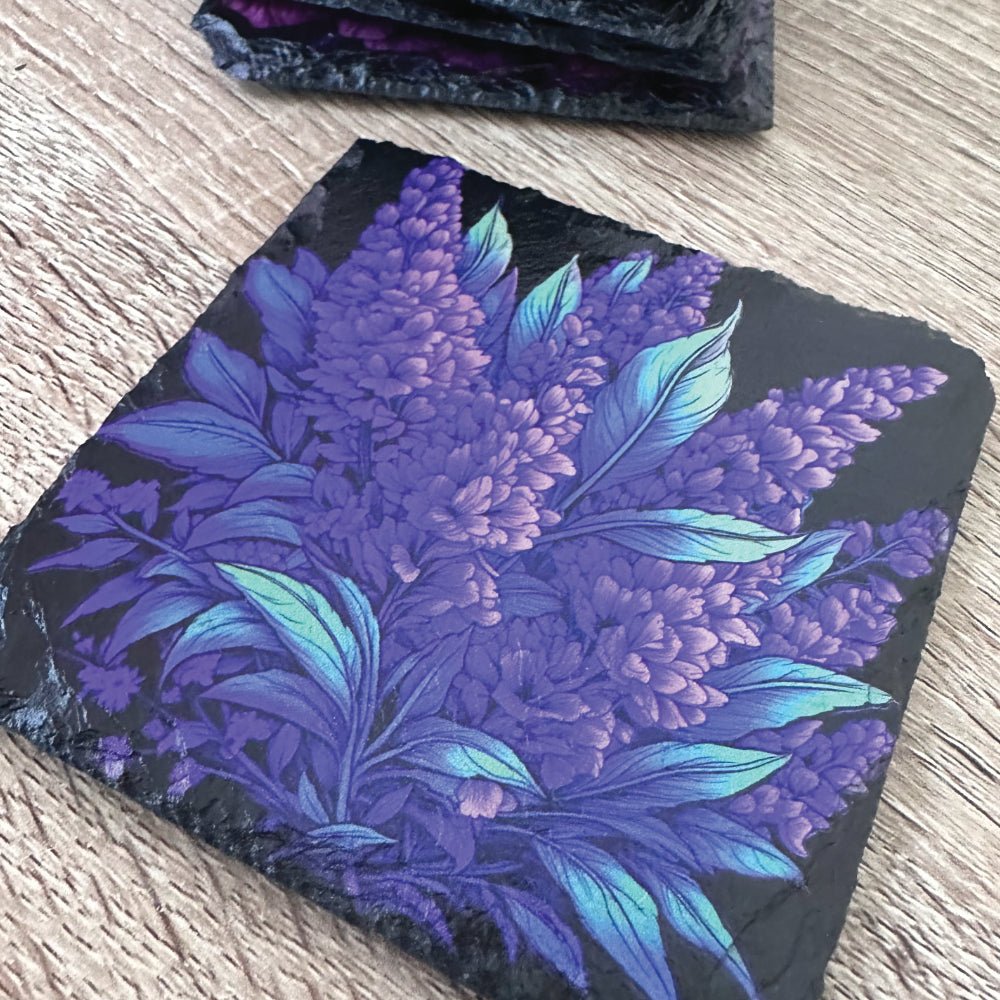 Flowers Slate Coasters - Lavender - GameOn.games