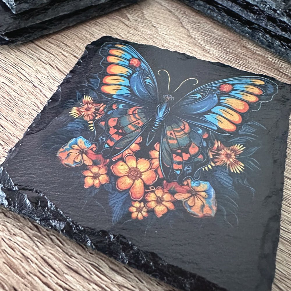 Gothic Tattoo Slate Coasters - Butterfly - GameOn.games