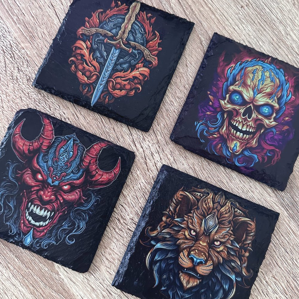 Gothic Tattoo Slate Coasters - Cherub - GameOn.games