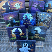 Halloween Slate Coasters - Black Cat Wizard - GameOn.games