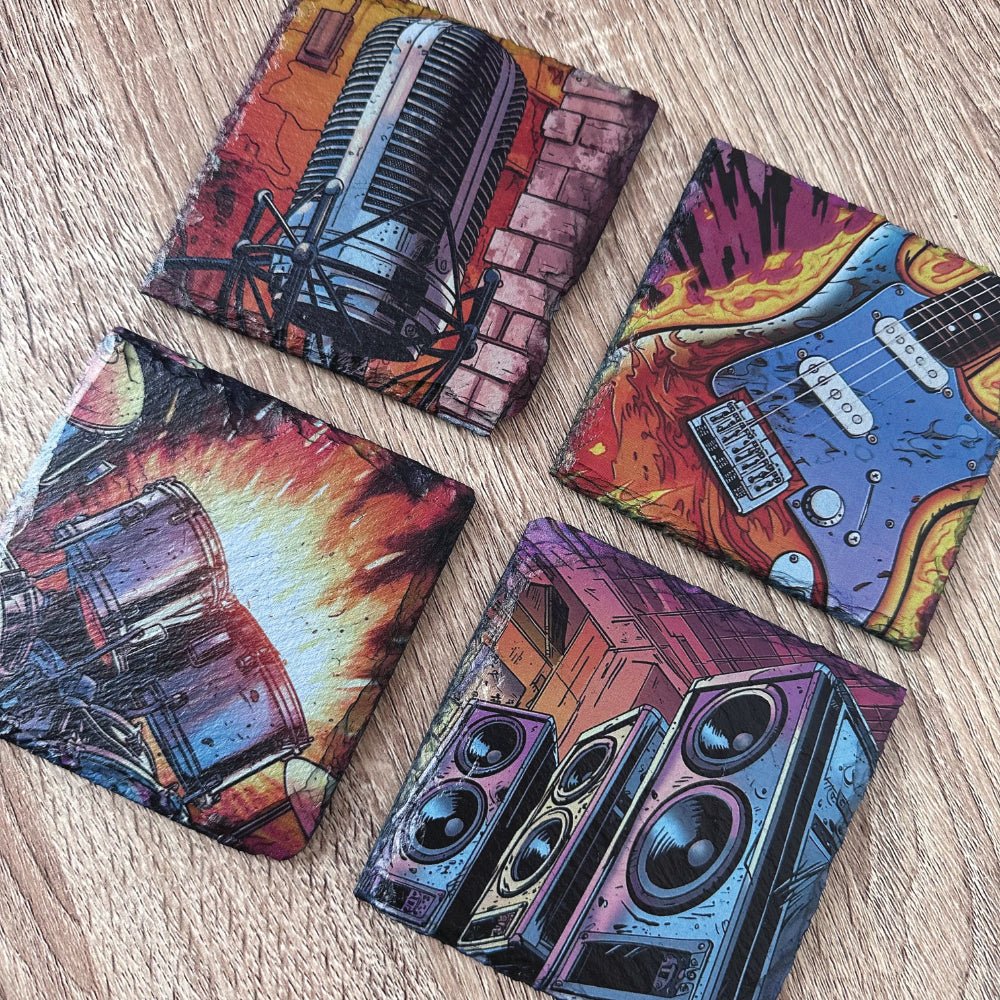 Musical Instruments Slate Coasters - Bass Speakers - GameOn.games