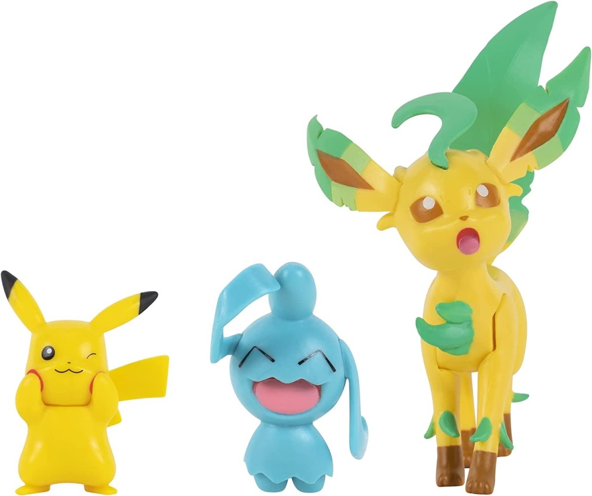 Pokemon 3-pack Battle Figures: Pikachu, Leafeon & Wynaut - GameOn.games