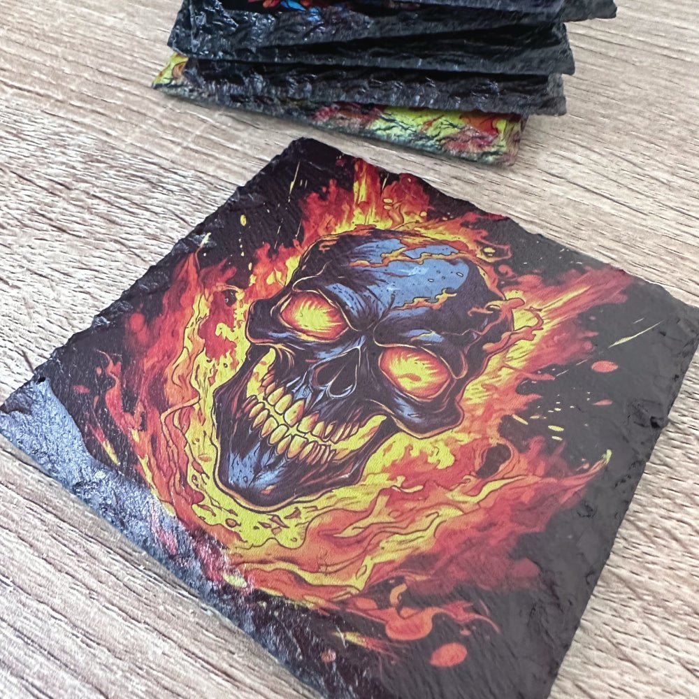 Skull Slate Coasters - Flame Skull #1 - GameOn.games