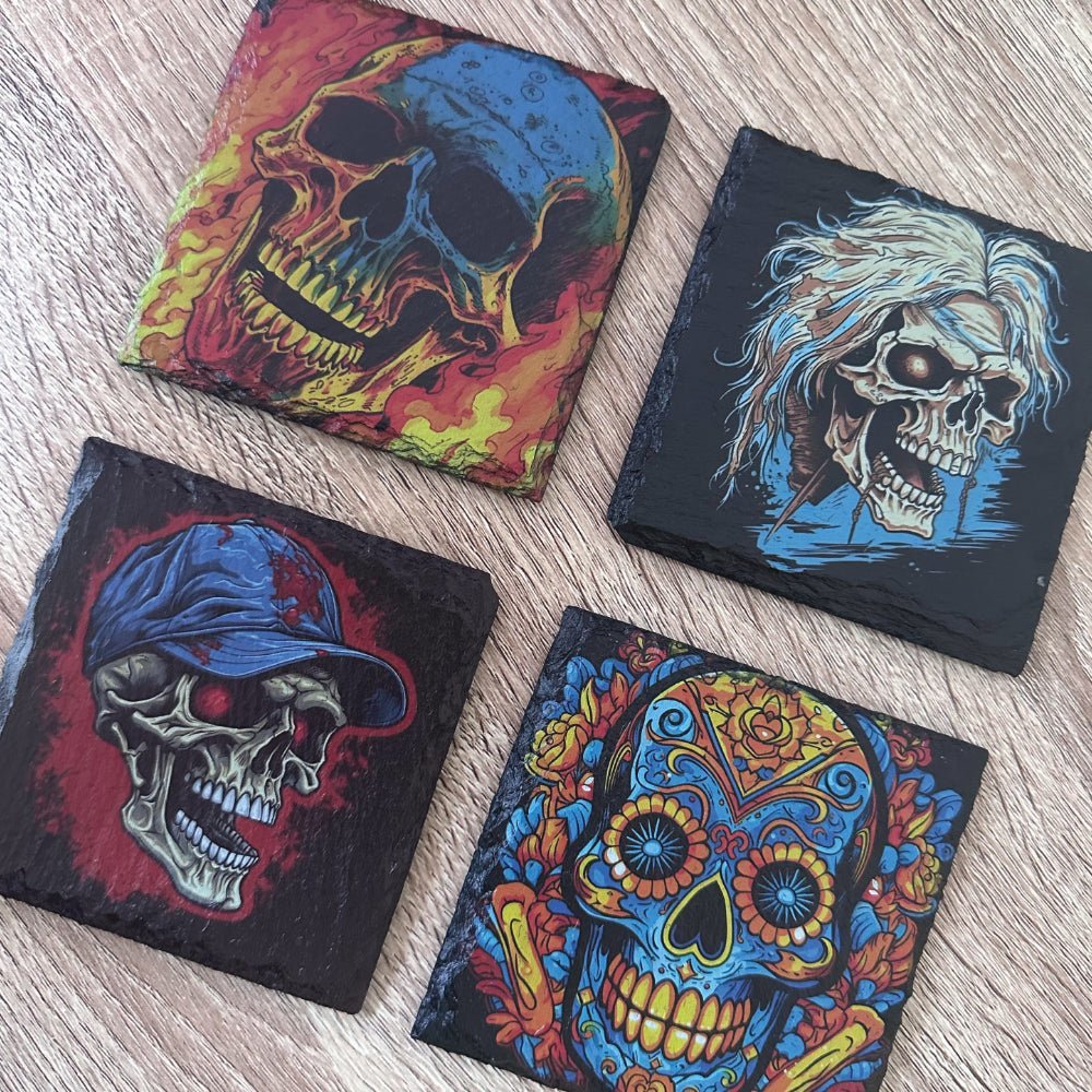 Skull Slate Coasters - Roses Skull - GameOn.games