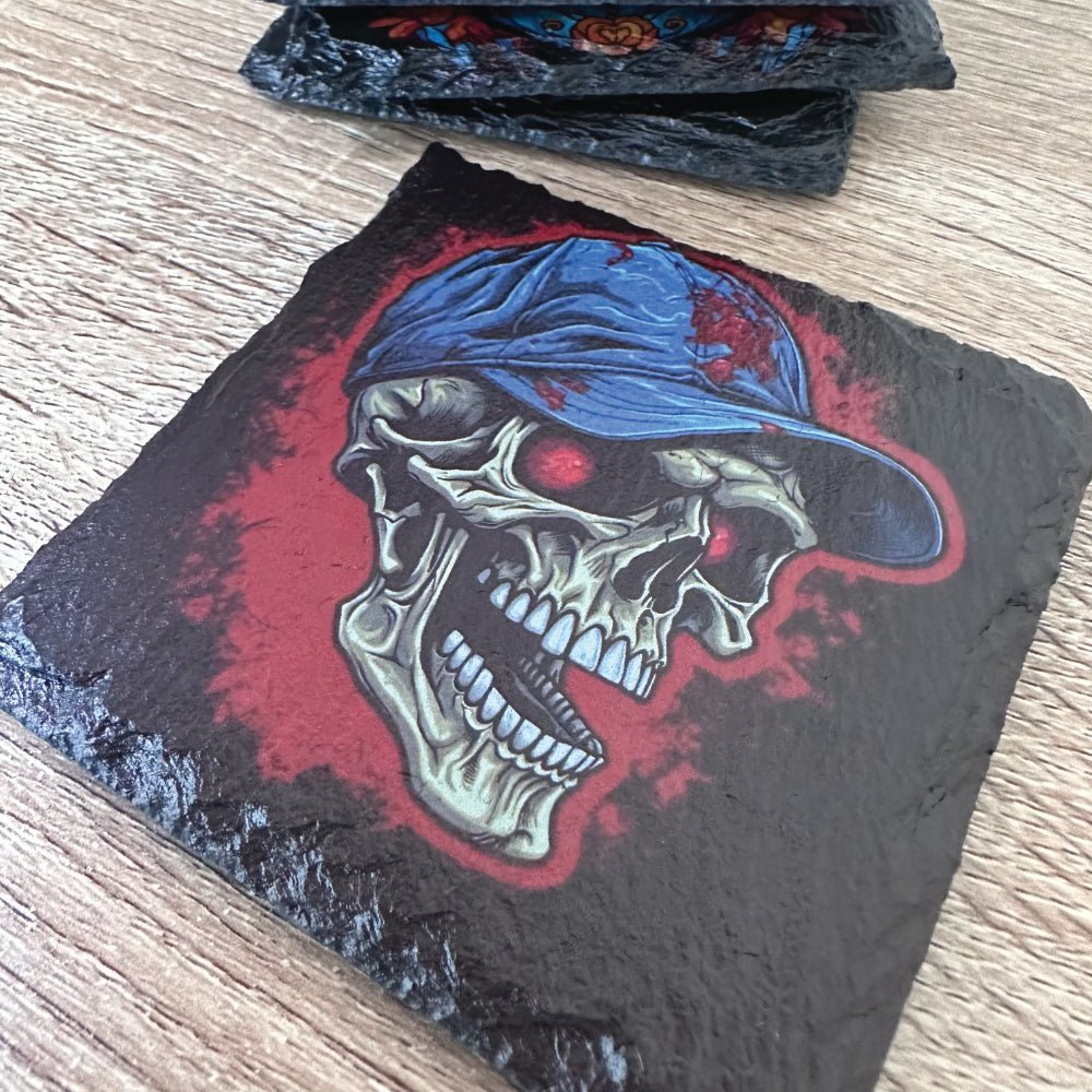 Skull Slate Coasters - Snapback Skull - GameOn.games
