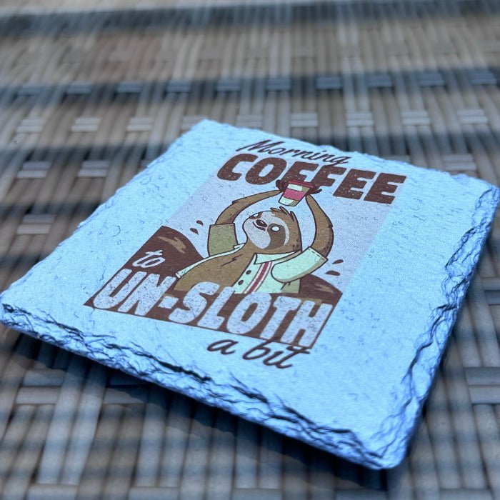 Sloth Slate Coasters - Morning Coffee Sloth - GameOn.games