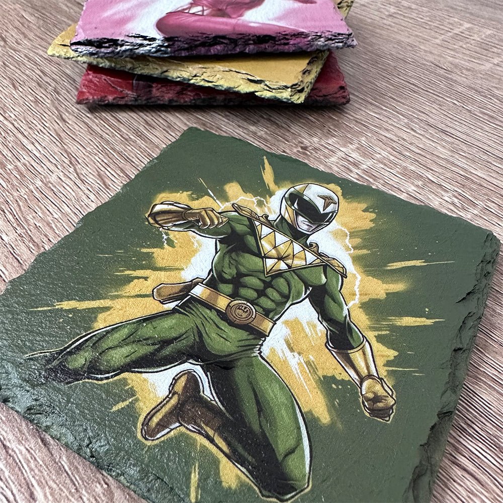 Super Ranger Slate Coasters - Green Super Ranger - GameOn.games