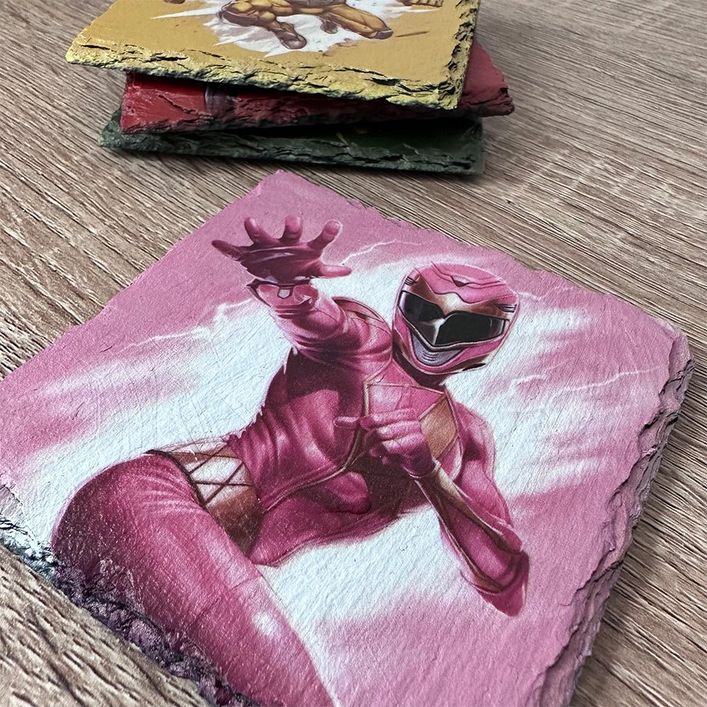 Super Ranger Slate Coasters - Pink Super Ranger - GameOn.games