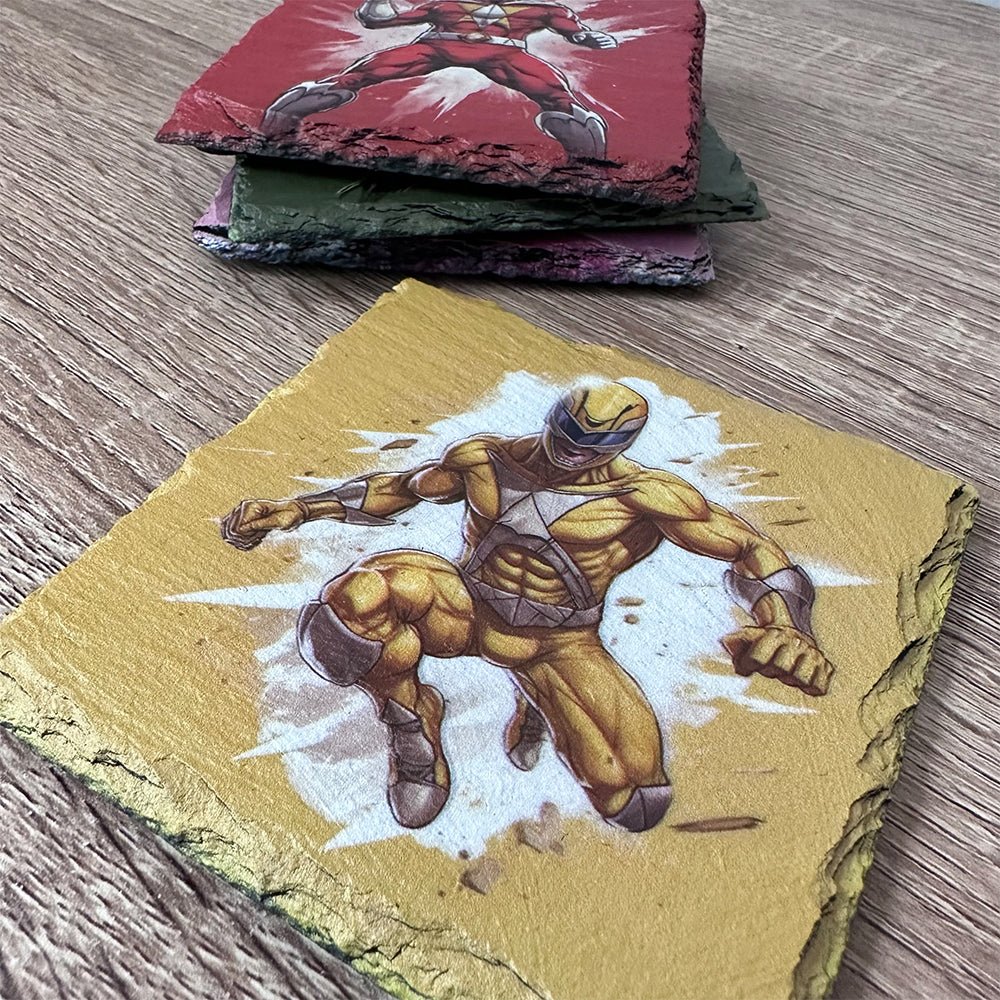 Super Ranger Slate Coasters - Yellow Super Ranger - GameOn.games