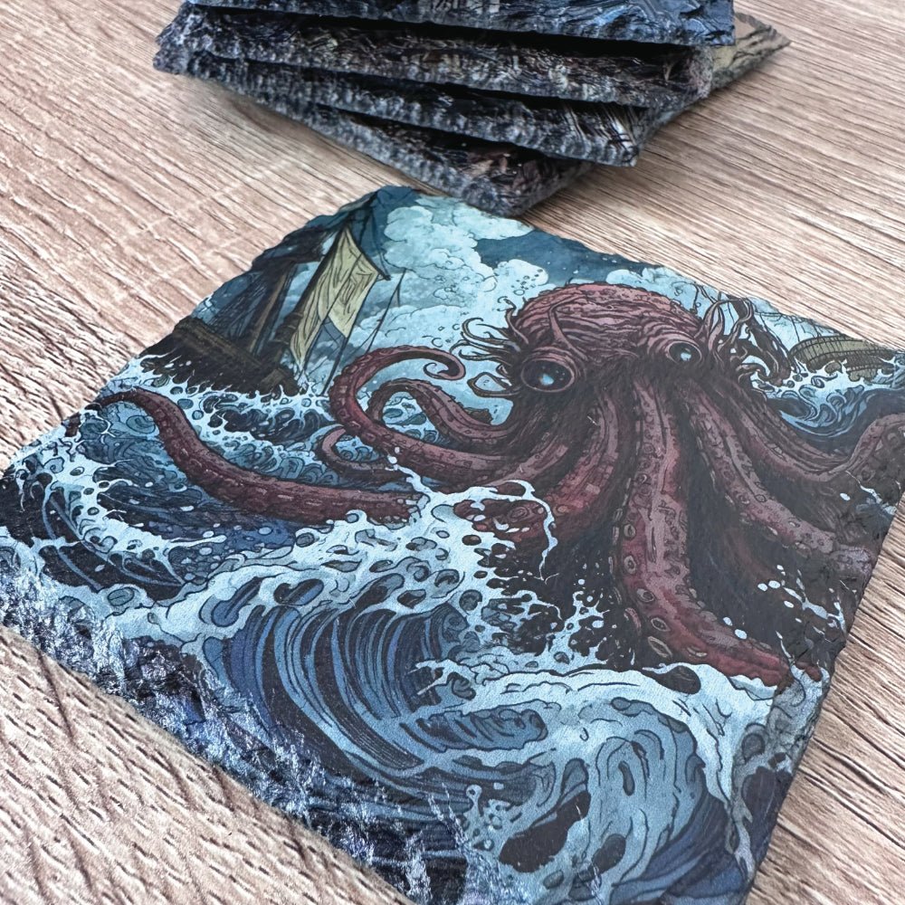 Viking Slate Coasters - Battle of the Kraken - GameOn.games