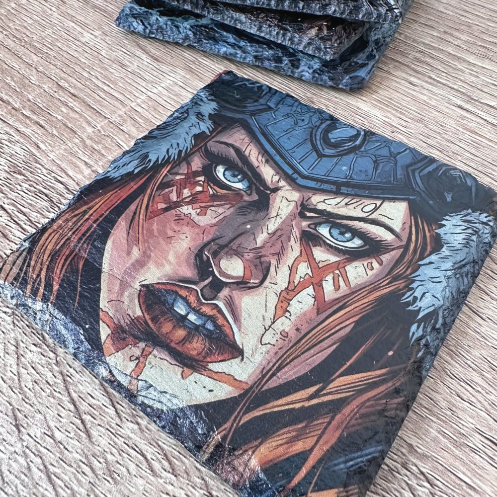 Viking Slate Coasters - Female Warrior #1 - GameOn.games